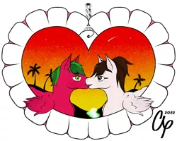 Size: 1000x800 | Tagged: safe, artist:approxxy, derpibooru import, oc, oc:approxxy, oc:melon specter, pegasus, beach, couple, heart, holiday, image, miami, png, valentine, valentine's day