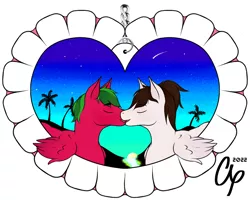 Size: 1000x800 | Tagged: safe, artist:approxxy, derpibooru import, oc, oc:approxxy, oc:melon specter, pegasus, beach, couple, heart, holiday, image, miami, night, png, valentine, valentine's day