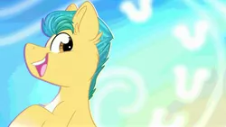 Size: 3840x2160 | Tagged: safe, artist:littleblackraencloud, derpibooru import, part of a set, hitch trailblazer, earth pony, pony, abstract background, bust, g5, image, jpeg, portrait, smiling, solo