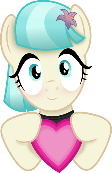 Size: 1917x2946 | Tagged: safe, artist:anime-equestria, derpibooru import, coco pommel, earth pony, pony, blushing, cocobetes, cute, female, flower, flower in hair, heart, holding, holiday, image, looking at you, mare, png, simple background, smiling, solo, transparent background, valentine's day, vector