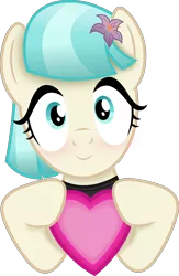 Size: 1917x2946 | Tagged: safe, artist:anime-equestria, derpibooru import, coco pommel, earth pony, pony, blushing, cocobetes, cute, female, flower, flower in hair, heart, holding, holiday, image, looking at you, mare, png, simple background, smiling, solo, transparent background, valentine's day, vector