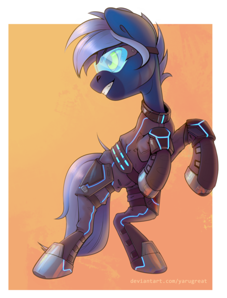 Size: 2381x3118 | Tagged: safe, artist:yarugreat, derpibooru import, oc, oc:dark straw, zebra, armor, commission, glasses, image, neon, png, simple background, solo, ych result