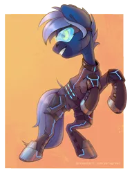 Size: 2381x3118 | Tagged: safe, artist:yarugreat, derpibooru import, oc, oc:dark straw, zebra, armor, commission, glasses, image, neon, png, simple background, solo, ych result