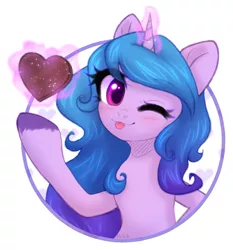 Size: 1528x1640 | Tagged: safe, artist:avrameow, derpibooru import, izzy moonbow, pony, unicorn, my little pony: a new generation, blushing, chocolate, female, food, g5, glow, glowing horn, happy valentines day, heart, horn, image, mare, png, solo, tongue out