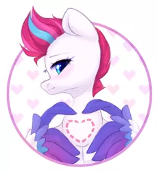 Size: 1444x1573 | Tagged: safe, artist:avrameow, derpibooru import, zipp storm, pegasus, pony, my little pony: a new generation, blushing, feather, female, g5, happy valentines day, heart, holiday, image, mare, png, solo, valentine's day