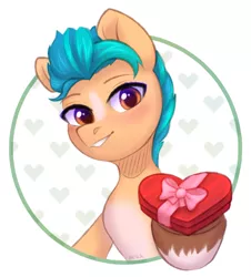 Size: 1441x1597 | Tagged: safe, artist:avrameow, derpibooru import, hitch trailblazer, earth pony, pony, my little pony: a new generation, chocolate, cute, food, g5, happy valentines day, heart, holiday, image, male, png, smiling, solo, stallion, valentine's day
