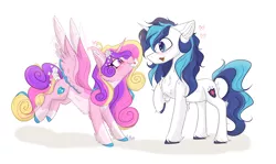 Size: 6288x3738 | Tagged: safe, derpibooru import, princess cadance, shining armor, alicorn, pony, unicorn, alternate design, alternate hairstyle, blushing, female, flower, flower in hair, heart, hearts and hooves day, holiday, image, letter, male, png, shiningcadance, shipping, sidemouth, straight, twitterina design, unshorn fetlocks, valentine's day