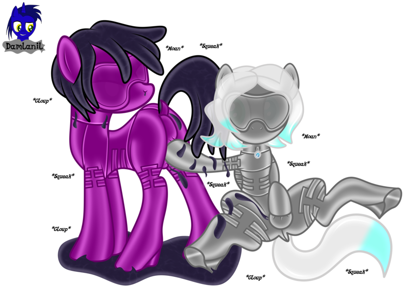 Size: 5824x4154 | Tagged: suggestive, artist:damlanil, derpibooru import, oc, oc:cold front, oc:melting heart, goo, latex pony, original species, pegasus, pony, series:becoming submissive, series:becoming submissive together, bdsm, blindfold, bodysuit, bondage, bondage mask, bulge touching, catsuit, clothes, collar, commission, crotch bulge, encasement, female, gag, gimp suit, high heels, hood, image, latex, latex suit, male, mare, muzzle gag, null, onomatopoeia, png, raised hoof, rubber, shiny, shoes, show accurate, simple background, sitting, stallion, standing, suit, transparent background, vector, wings