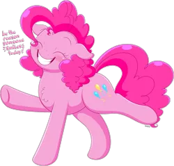 Size: 1919x1836 | Tagged: safe, artist:wownamesarehard, derpibooru import, pinkie pie, earth pony, pony, chest fluff, derpibooru exclusive, dialogue, female, image, mare, png, positive ponies, simple background, smiling, solo, transparent background