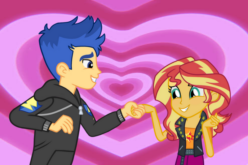 Size: 1095x730 | Tagged: safe, artist:themexicanpunisher, derpibooru import, flash sentry, sunset shimmer, equestria girls, female, flashimmer, holiday, image, male, png, shipping, straight, valentine's day