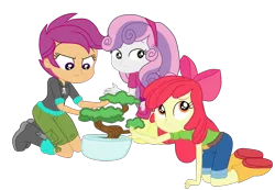 Size: 3900x2693 | Tagged: safe, alternate version, artist:gmaplay, derpibooru import, apple bloom, scootaloo, sweetie belle, equestria girls, equestria girls series, happily ever after party, bonsai, happily ever after party: applejack, image, png