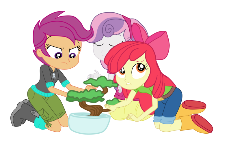 Size: 3900x2693 | Tagged: safe, artist:gmaplay, derpibooru import, apple bloom, scootaloo, sweetie belle, equestria girls, equestria girls series, happily ever after party, bonsai, happily ever after party: applejack, image, png