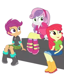 Size: 3500x4141 | Tagged: safe, artist:gmaplay, derpibooru import, apple bloom, scootaloo, sweetie belle, equestria girls, equestria girls series, happily ever after party, image, png, sitting, solo