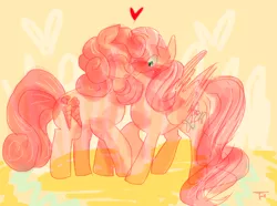 Size: 1304x970 | Tagged: safe, artist:trottyhoof, derpibooru import, carrot top, fluttershy, golden harvest, earth pony, pegasus, pony, blushing, duo, female, fluttertop, holiday, image, jpeg, lesbian, mare, nuzzling, shipping, valentine's day