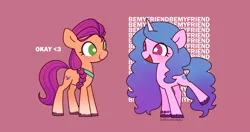 Size: 4096x2160 | Tagged: safe, artist:xfrncstomiku, derpibooru import, izzy moonbow, sunny starscout, earth pony, pony, unicorn, bracelet, duo, female, g5, happy blushing, image, jewelry, jpeg, looking at each other, looking at someone, mare, okay, simple background, starry eyes, text, wingding eyes