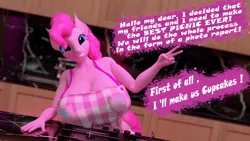 Size: 1920x1080 | Tagged: suggestive, artist:clopmaestroman, derpibooru import, pinkie pie, anthro, comic:pinkie-picnic, 3d, blender, image, png, solo, text