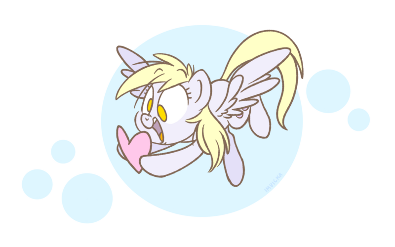 Size: 1280x800 | Tagged: safe, artist:imvicka, derpibooru import, derpy hooves, pegasus, pony, cute, derpabetes, female, happy, heart, holiday, image, mare, no pupils, open mouth, png, solo, valentine, valentine's day