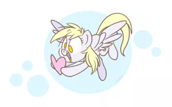 Size: 1280x800 | Tagged: safe, artist:imvicka, derpibooru import, derpy hooves, pegasus, pony, cute, derpabetes, female, happy, heart, holiday, image, mare, no pupils, open mouth, png, solo, valentine, valentine's day