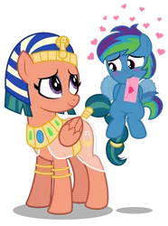 Size: 1600x2149 | Tagged: safe, artist:aleximusprime, derpibooru import, somnambula, oc, oc:storm streak, pegasus, pony, flurry heart's story, alternate design, arm behind back, blushing, bracelet, canon x oc, colt, crush, egyptian, egyptian headdress, egyptian pony, female, floating heart, flying, foal, future, glowpaz, heart, image, jewelry, looking at each other, looking at someone, love letter, male, mare, mouth hold, necklace, nemes headdress, offspring, older, older somnambula, parent:oc:thunderhead, parent:rainbow dash, parents:canon x oc, pegasus oc, png, simple background, smiling, straight, transparent background, wings