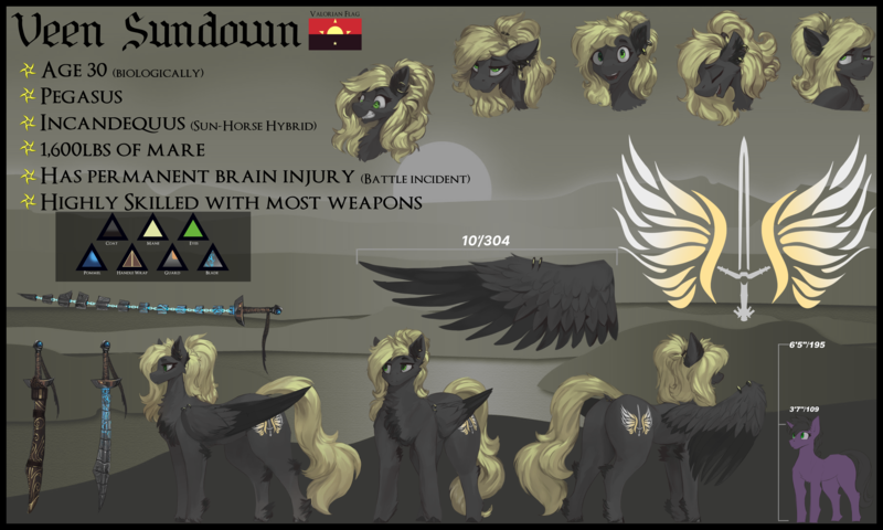 Size: 5000x3000 | Tagged: safe, artist:nsilverdraws, artist:veen, derpibooru import, oc, oc:astral moonsyde, oc:veen sundown, unofficial characters only, horse, pegasus, pony, unicorn, abstract, abstract background, backstory, backstory in description, bio in description, blackletter, blonde, chest fluff, cute, cutie mark, dork, duo, ear piercing, expressions, female, flag, fluffy, happy, high res, image, jewelry, laughing, leg fluff, male, mare, mountain, mountain range, name, pegasus oc, piercing, png, ponytail, reference sheet, scimitar, simple background, size comparison, size difference, smug, solo, spread wings, stallion, standing, startled, sundown clan, sunset, surprised, sword, tail, tail piercing, text, tired, weapon, wing piercing, wings
