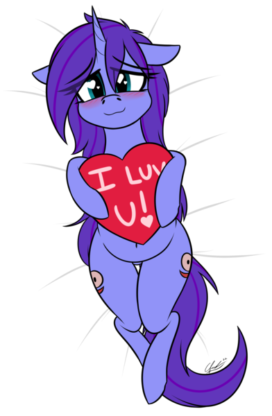 Size: 1356x2076 | Tagged: suggestive, artist:seafooddinner, derpibooru import, oc, oc:seafood dinner, pony, unicorn, blushing, body pillow, body pillow design, crossed legs, female, heart, heart eyes, holiday, image, mare, png, simple background, solo, valentine's day, wingding eyes