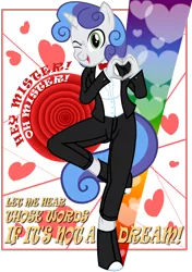 Size: 1200x1700 | Tagged: safe, artist:flash equestria photography, derpibooru import, oc, oc:silver sweet, clothes, dancing, heart hands, image, love is war, png, tuxedo