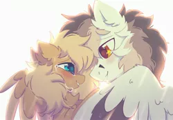 Size: 3300x2300 | Tagged: safe, artist:mirtash, derpibooru import, oc, oc:kej, oc:mirta whoowlms, unofficial characters only, pegasus, crying, image, jpeg, oc x oc, shipping, smiling, teary eyes, wings