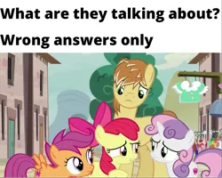 Size: 1281x1026 | Tagged: safe, derpibooru import, edit, edited screencap, screencap, apple bloom, feather bangs, scootaloo, sweetie belle, earth pony, pegasus, pony, unicorn, hard to say anything, cutie mark, cutie mark crusaders, female, filly, foal, image, male, meme, png, stallion, starlight's village, the cmc's cutie marks