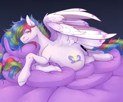 Size: 1200x1000 | Tagged: safe, artist:dereketto, derpibooru import, oc, oc:unya, pegasus, pony, image, male, male pregnancy, paternity mark, pillow, png, pregnant, solo