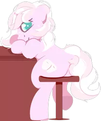 Size: 1599x1922 | Tagged: safe, artist:rhythmpixel, derpibooru import, oc, oc:marshmallow fluff, unofficial characters only, pony, unicorn, butt, dock, female, image, looking at you, looking back, looking back at you, mare, plot, png, simple background, sitting, solo, stool, tail, transparent background