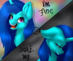 Size: 2683x2236 | Tagged: safe, artist:maneblue, derpibooru import, oc, unofficial characters only, pony, unicorn, abstract background, bust, crying, duo, ear fluff, female, happy, horn, image, mare, png, sad, smiling, unicorn oc
