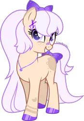 Size: 2781x4000 | Tagged: safe, artist:limedazzle, derpibooru import, oc, unofficial characters only, earth pony, pony, bandaid, bow, colored hooves, earth pony oc, female, full body, grin, hair bow, high res, hoof polish, hooves, image, jewelry, mare, necklace, png, show accurate, signature, simple background, smiling, solo, standing, tail, tail bow, transparent background