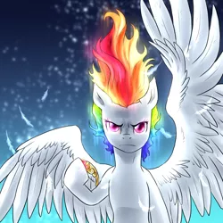 Size: 2000x2000 | Tagged: safe, artist:not-ordinary-pony, derpibooru import, rainbow dash, pegasus, pony, derpibooru exclusive, element of loyalty, female, glow, glowing eyes, glowing mane, image, mare, png, solo, spread wings, super rainbow dash, wings