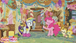 Size: 1920x1080 | Tagged: safe, artist:rarityvrymercollectiveoriginals, derpibooru import, edit, edited screencap, screencap, pinkie pie, pound cake, pumpkin cake, rarity, it isn't the mane thing about you, boots, clothes, glitter boots, image, png, shoes