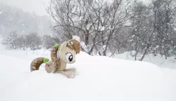 Size: 1024x589 | Tagged: safe, derpibooru import, photographer:pakapaka1993, pony, image, irl, japan, jpeg, photo, plushie, snow, snowfall, solo, winter