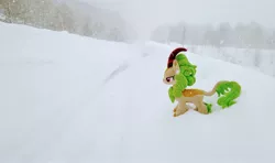 Size: 2048x1213 | Tagged: safe, derpibooru import, photographer:pakapaka1993, spring glow, kirin, image, irl, japan, jpeg, photo, plushie, snow, snowfall, solo, winter