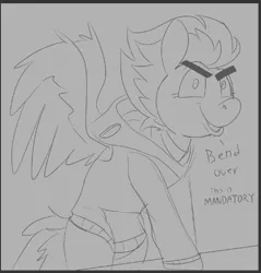 Size: 540x566 | Tagged: safe, artist:brainiac, derpibooru import, spitfire, pegasus, pony, brainiacs sketchbook (set), female, hazing, image, mare, png, sketch, solo