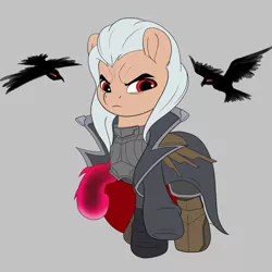 Size: 1280x1280 | Tagged: safe, artist:joaothejohn, derpibooru import, ponified, bird, crow, earth pony, pony, cute, hood, image, jpeg, league of legends, lidded eyes, simple background, solo, swain