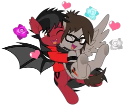 Size: 5859x5000 | Tagged: safe, artist:jhayarr23, derpibooru import, oc, ponified, unofficial characters only, bat pony, pegasus, pony, undead, zombie, bat wings, bone, clothes, commission, dock, duo, duo male, ear fluff, fall out boy, fangs, from behind, gay, glasses, happy, hoodie, hug, image, jewelry, long sleeves, male, mikey way, my chemical romance, necklace, one eye closed, open mouth, pete wentz, png, shipping, shirt, simple background, spread wings, t-shirt, tail, tattoo, transparent background, underhoof, wings, wristband, ych result