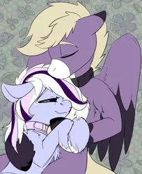 Size: 1110x1360 | Tagged: safe, artist:brainiac, derpibooru import, oc, oc:foxtrot, oc:whiskey lullaby, cat, cat pony, original species, pegasus, pony, cuddling, cute, female, gentle, image, male, mare, png, snuggling, stallion, sweet