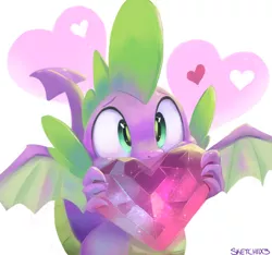 Size: 1280x1200 | Tagged: safe, artist:sketchiix3, derpibooru import, spike, dragon, cute, fire ruby, gem, heart, hearts and hooves day, holiday, image, male, png, ruby, solo, spikabetes, valentine's day, winged spike, wings