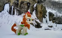 Size: 2048x1263 | Tagged: safe, derpibooru import, photographer:pakapaka1993, autumn blaze, kirin, ice, icicle, image, irl, japan, jpeg, photo, plushie, snow, solo, winter