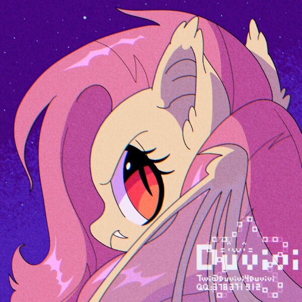 Size: 1000x1000 | Tagged: safe, artist:duvivi, derpibooru import, fluttershy, bat pony, pony, angry, bat ponified, flutterbat, image, jpeg, looking at you, looking back, looking back at you, race swap, solo