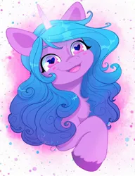 Size: 1571x2048 | Tagged: safe, artist:saphypone, derpibooru import, izzy moonbow, pony, unicorn, chest fluff, g5, glow, glowing horn, heart eyes, horn, image, jpeg, open mouth, wingding eyes