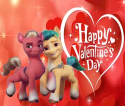 Size: 1174x994 | Tagged: safe, artist:fraumflug, derpibooru import, edit, hitch trailblazer, sprout cloverleaf, earth pony, pony, my little pony: a new generation, g5, gay, heart, heart background, hearts and hooves day, hitchsprout, holding hooves, holiday, image, male, png, shipping, smiling, stallion, valentine's day