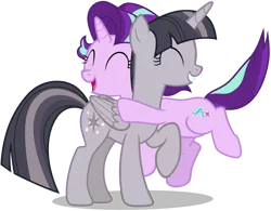 Size: 4000x3112 | Tagged: safe, artist:famousmari5, artist:wardex101, derpibooru import, edit, starlight glimmer, twilight sparkle, twilight sparkle (alicorn), alicorn, pony, unicorn, uncommon bond, cute, discorded, discorded twilight, duo, duo female, eyes closed, female, glimmerbetes, happy, high res, hug, image, open mouth, png, simple background, smiling, transparent background, twiabetes, twilight tragedy, vector