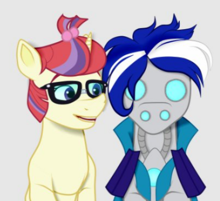 Size: 438x400 | Tagged: safe, artist:crystal yazarän, derpibooru import, moondancer, oc, oc:ivislor, oc:ivislor odzi, cyborg, cyborg pony, pony, unicorn, female, image, png