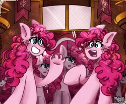 Size: 3400x2800 | Tagged: safe, artist:its_sunsetdraws, derpibooru import, pinkie pie, earth pony, pony, friendship is magic, season 3, too many pinkie pies, cheek fluff, colored lineart, confetti, detailed, digital art, fanart, high res, image, png, poofy mane, screenshot redraw