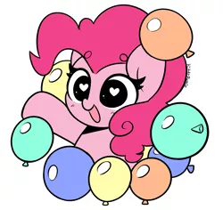 Size: 4432x4176 | Tagged: safe, artist:kittyrosie, derpibooru import, pinkie pie, earth pony, pony, balloon, blushing, cute, diapinkes, female, happy, heart eyes, high res, image, mare, open mouth, open smile, png, simple background, smiling, solo, white background, wingding eyes