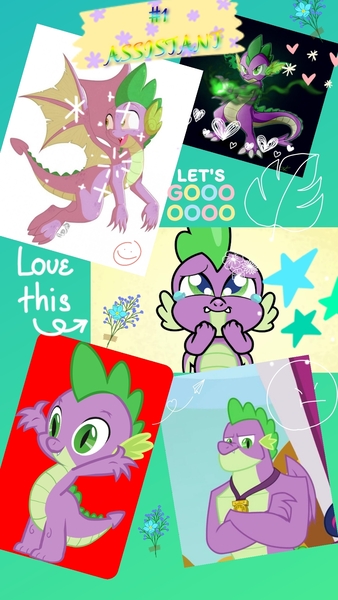 Size: 1044x1856 | Tagged: safe, artist:decokelow, derpibooru import, spike, dragon, cute-pocalypse meow, my little pony: pony life, the last problem, spoiler:pony life s01e03, book:friendship scrapbook, collage, cropped, designs, fanart, image, jpeg, male, older, older spike, photo, scrapbook, winged spike, wings